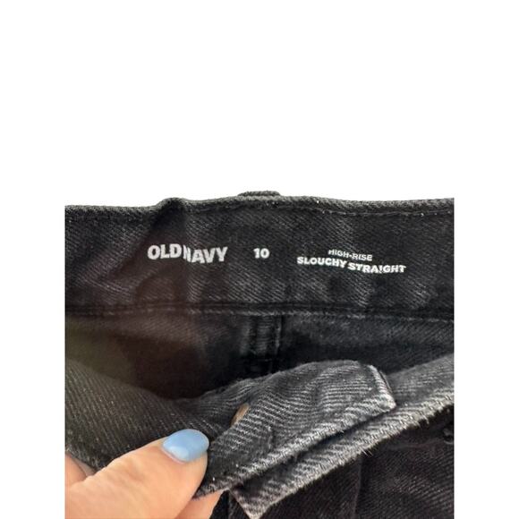 Old Navy Black High-Rise Slouchy Straight Distressed Cut-Off Jean Shorts Size 10 - Picture 2 of 8